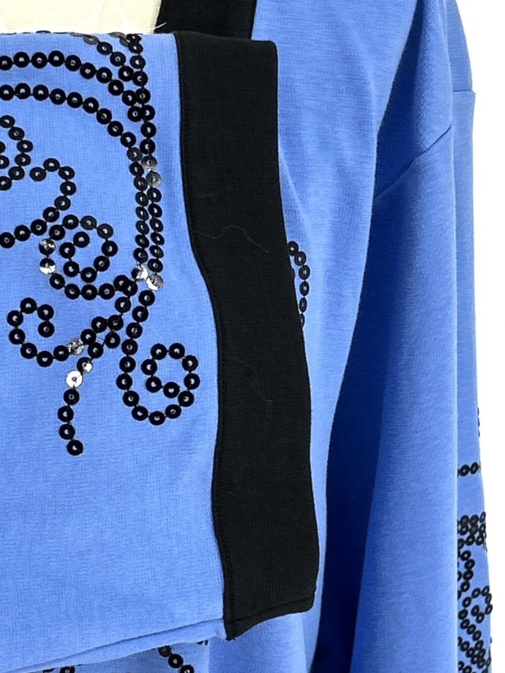 Bob Mackie Womens Cardigan Blue Black Sz 3XL Wearable Art Sequin Embellished - Picture 3 of 7